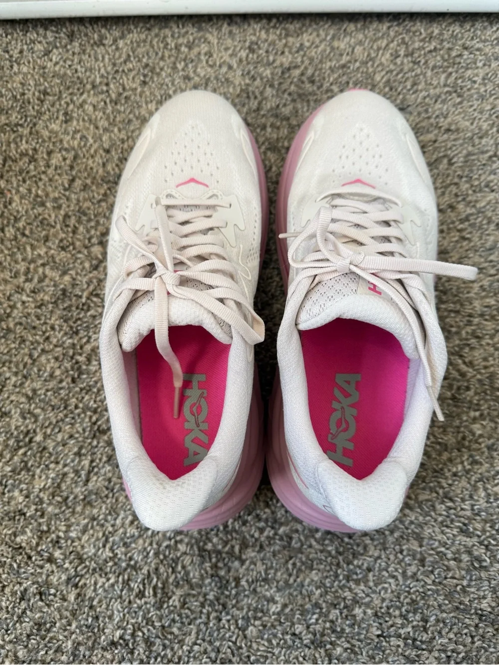 Hoka  Clifton 10 size 8.5B Women's White and Pink Clifton-Style Running Shoes